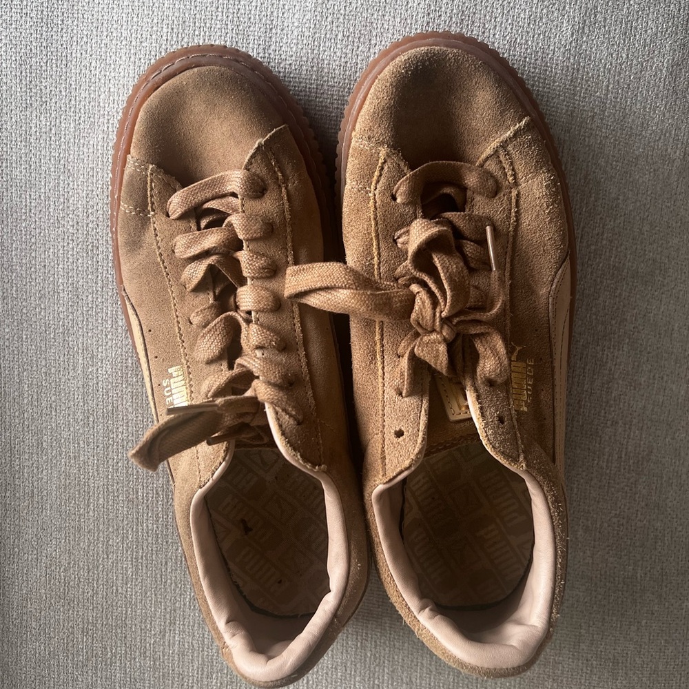 Puma Brown Suede Sneakers with Textured Look
